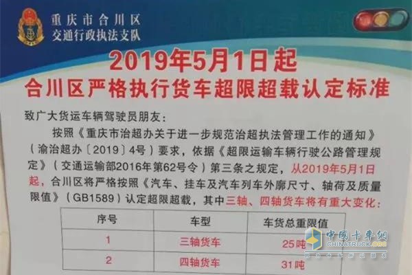 重慶合川區超限超載認定新規定